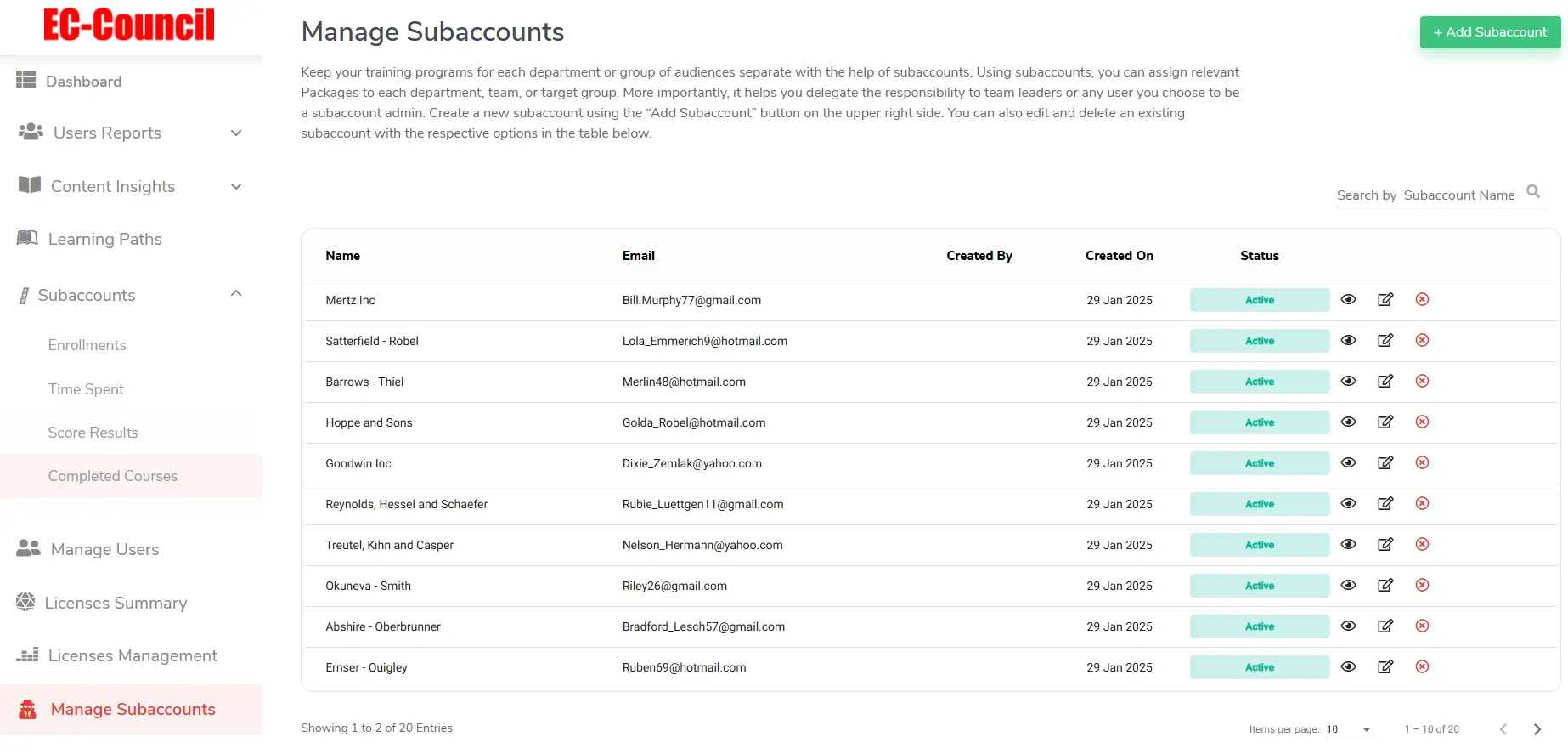manage subaccounts